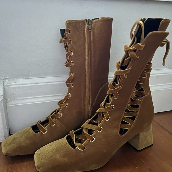 Zimmerman Lace Up Velvet Ankle Boots - Picture 2 of 5